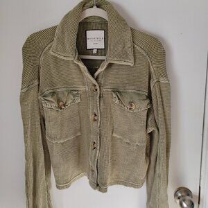 Olive cropped waffle knit long sleeve